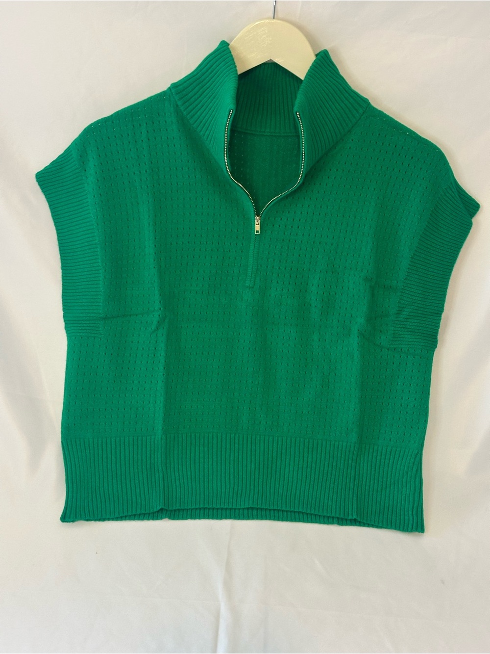 Green Half-Zip Short Sleeve Sweater Top - Women